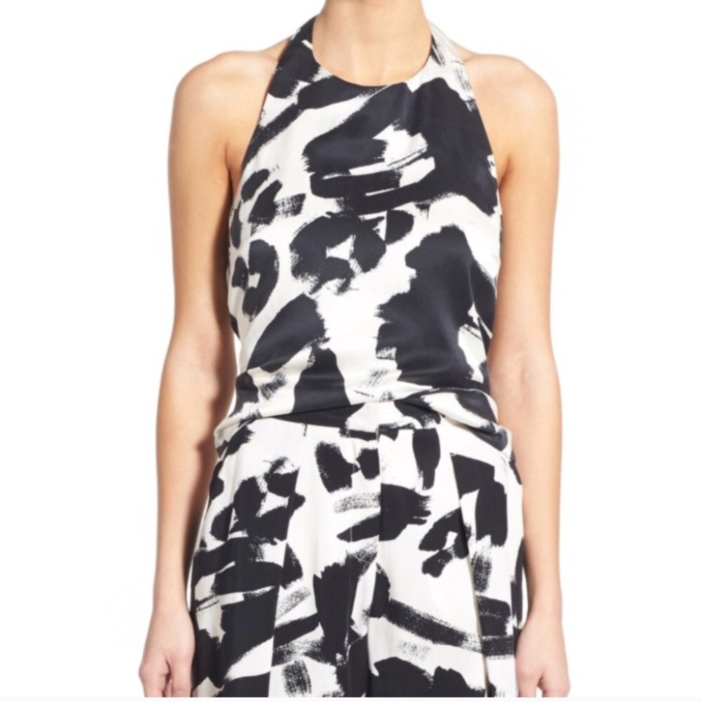 Kendall +Kylie Black & White Silk Tie Back Halter